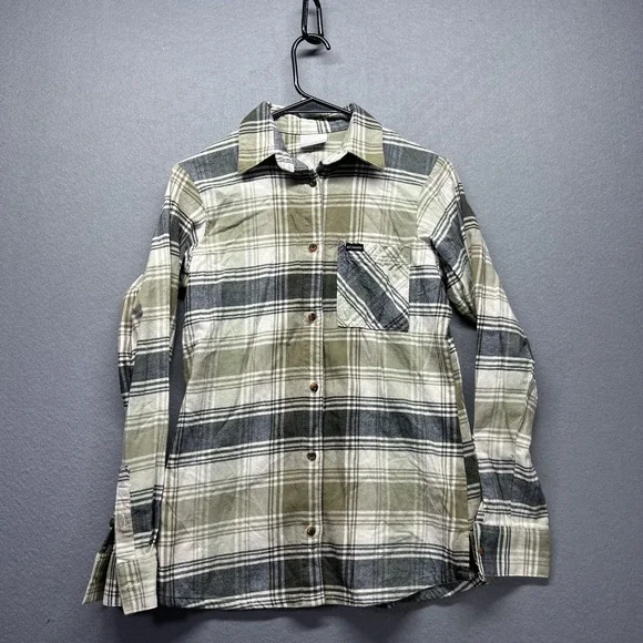 Columbia Shirt Womens Small Green Plaid Flannel Button Up Long Sleeve Top - Picture 1 of 8